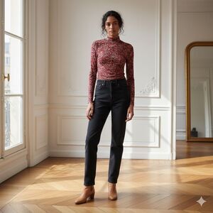 Farm Rio Floral Mock Neck Long Sleeve Top Anthropologie Ruched Stretch Jersey |